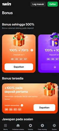 Overview of the 1win bonuses page interface.