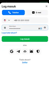 The 1win login interface in Malaysia.