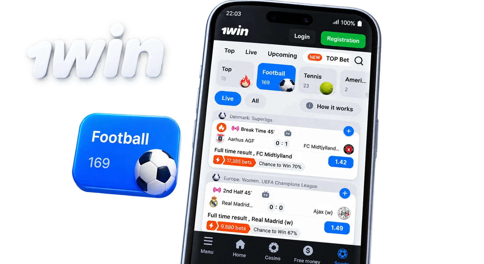 Place soccer bets on 1win.