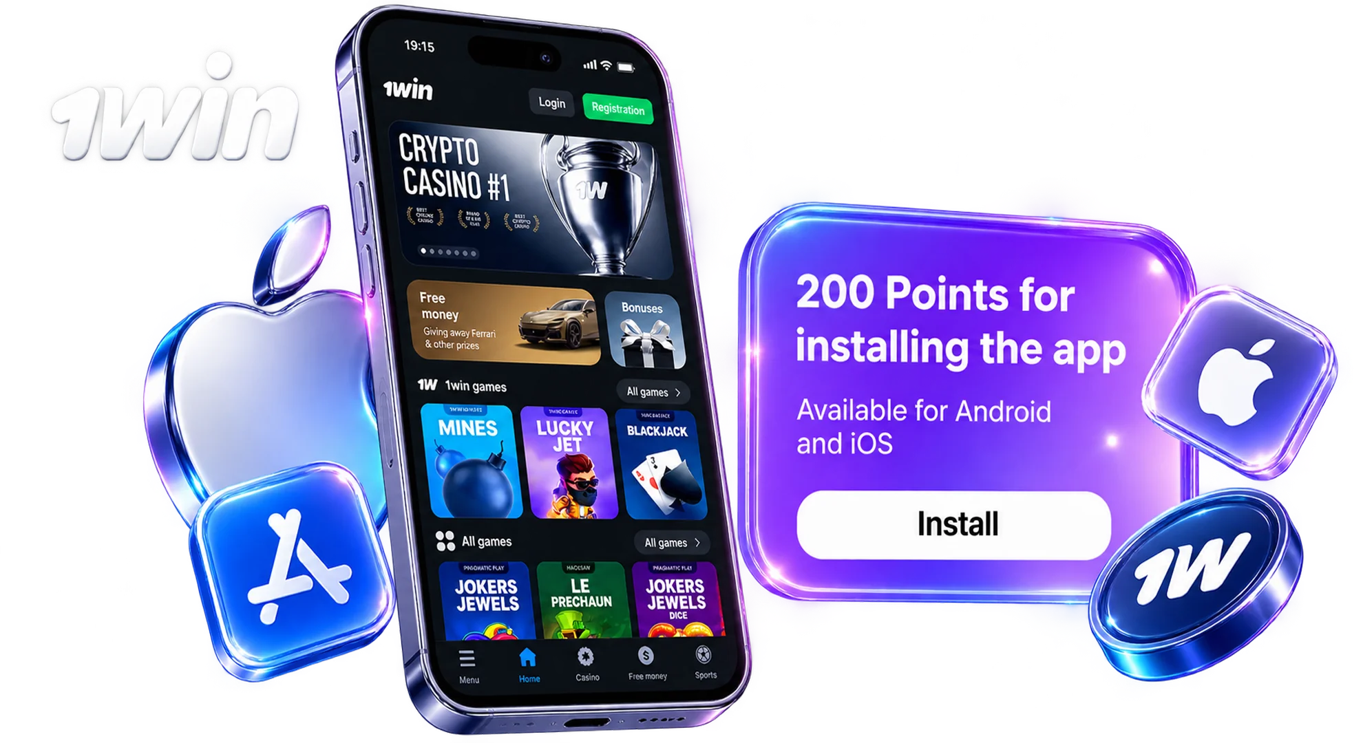 Install the 1win app on iOS.